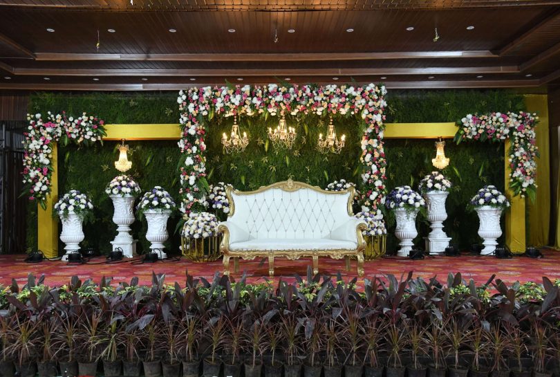 Go Green Theme Indoor Reception backdrop by Events Town - wedding planners in bangalore